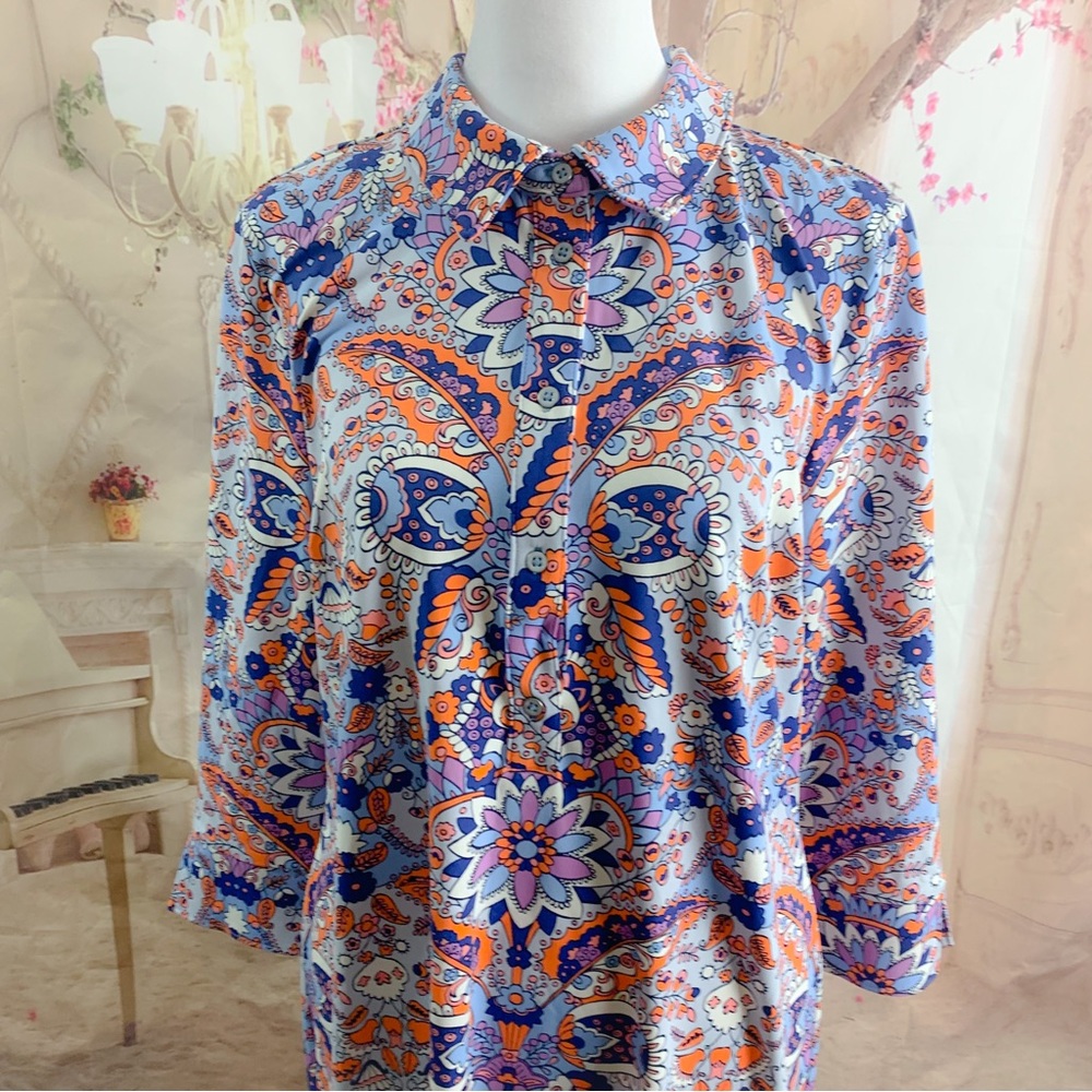 Talbots Collared Geometric Button Shirt Dress - Picture 3 of 11